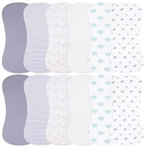 Baby Burp Cloths Large Size 3-Layers Thicken 100% Cotton Super Absorbent and Soft Baby Spit Up Burping Rags Baby Burp Cloth Set for Girls 12 Pack