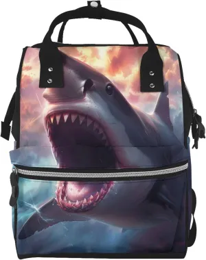 Baby Diaper Backpack,Multi-Function Travel Backpack Nappy Bags,Nursing Bag, Fashion Mummy,Roomy Waterproof For Baby Care(Dramatic Shark Attack)