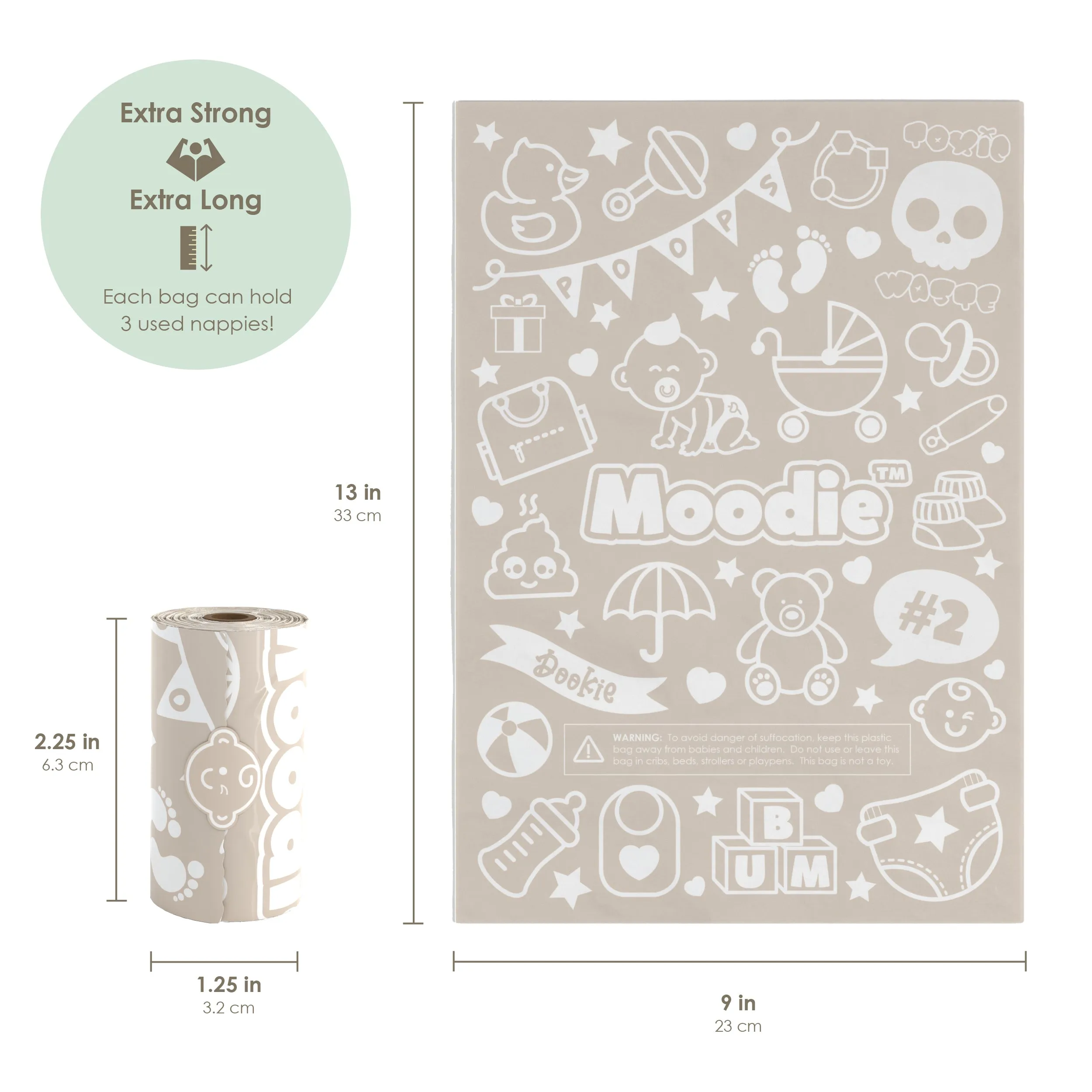Baby Disposable Diaper Bags |VANILLA SCENTED - 6 Roll Refill Pack