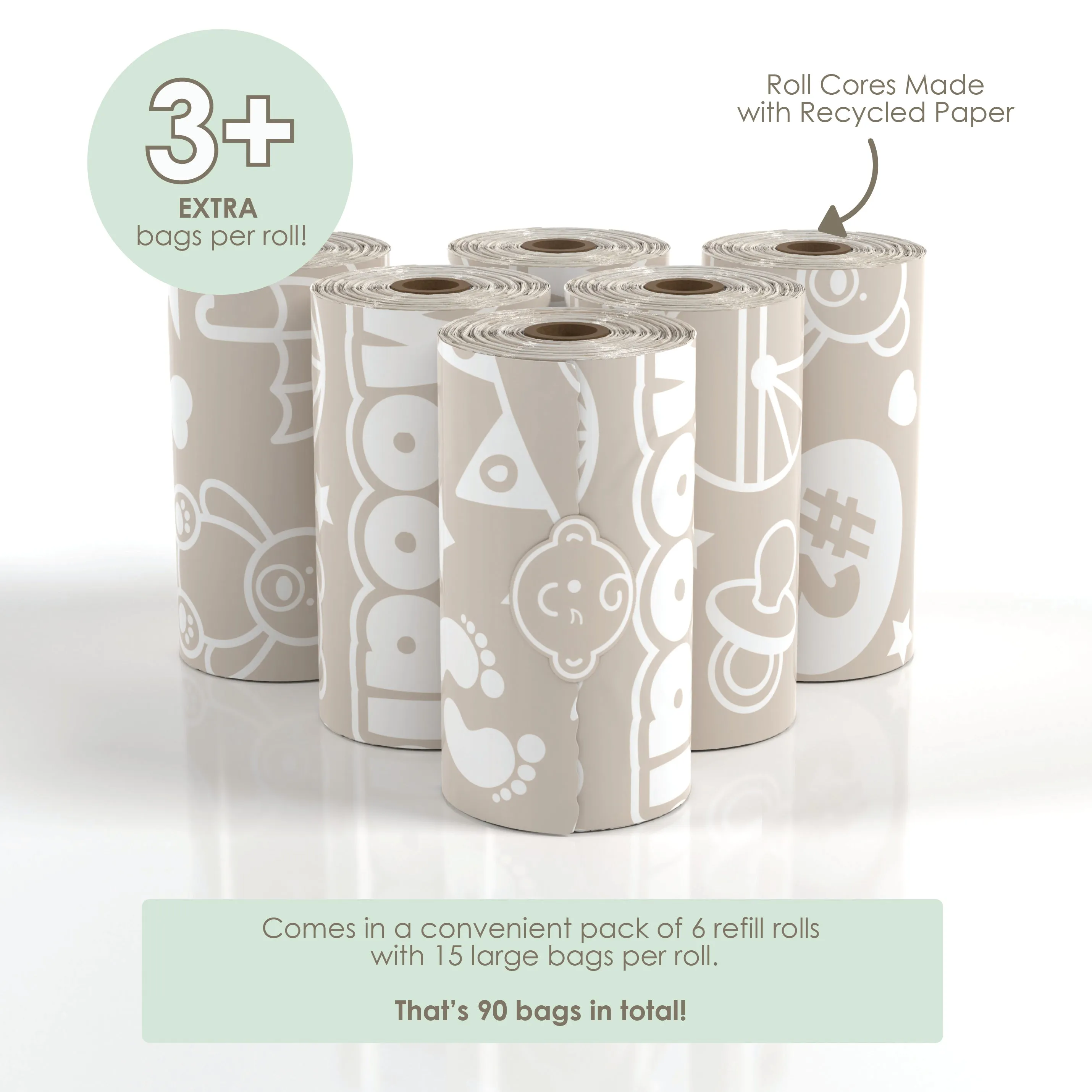 Baby Disposable Diaper Bags |VANILLA SCENTED - 6 Roll Refill Pack