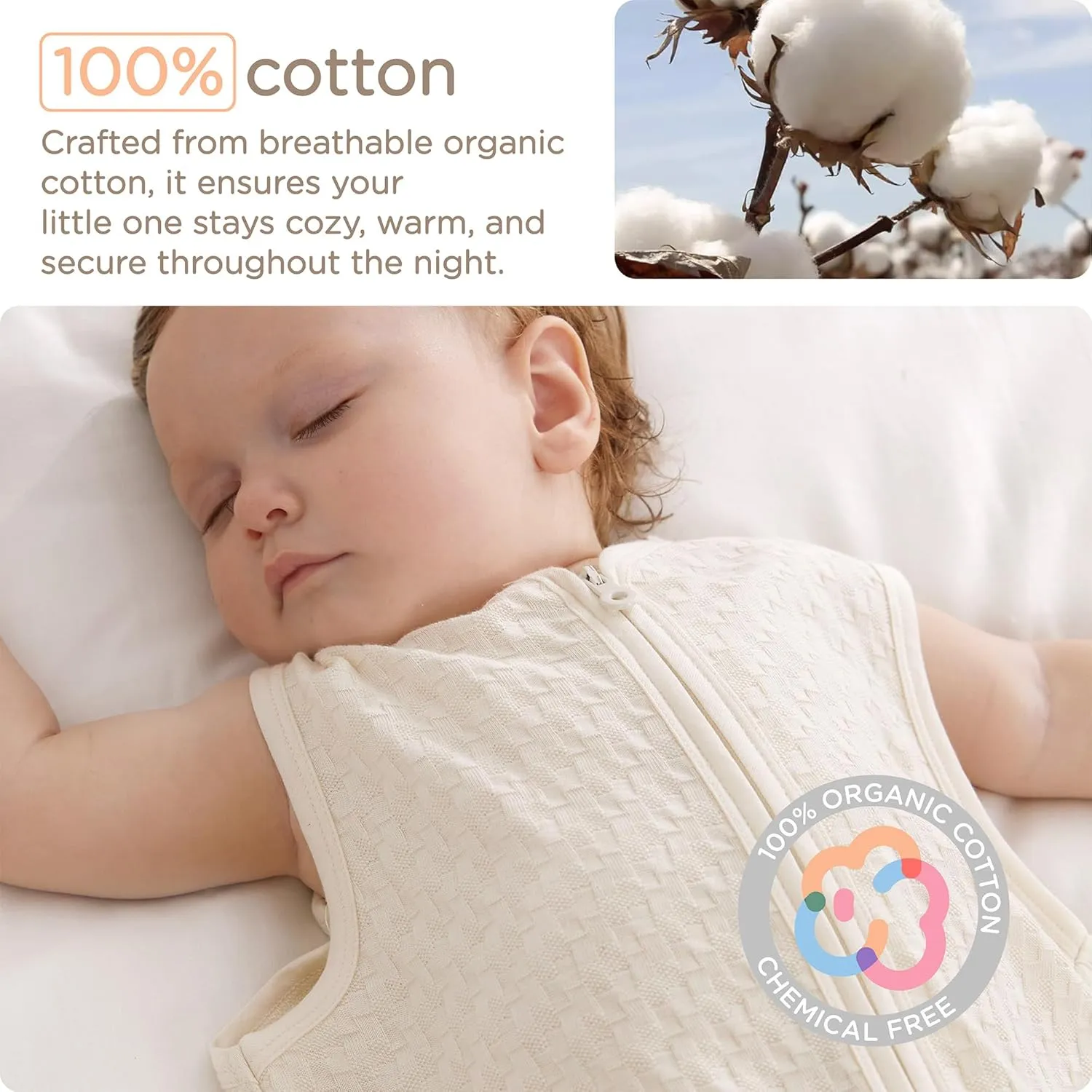 Baby Unisex Sleep Sack 6-12 Months 2-Way Zipper Sleeveless Sleeping Bag 100% Cotton Wearable Blanket for Newborns Infant