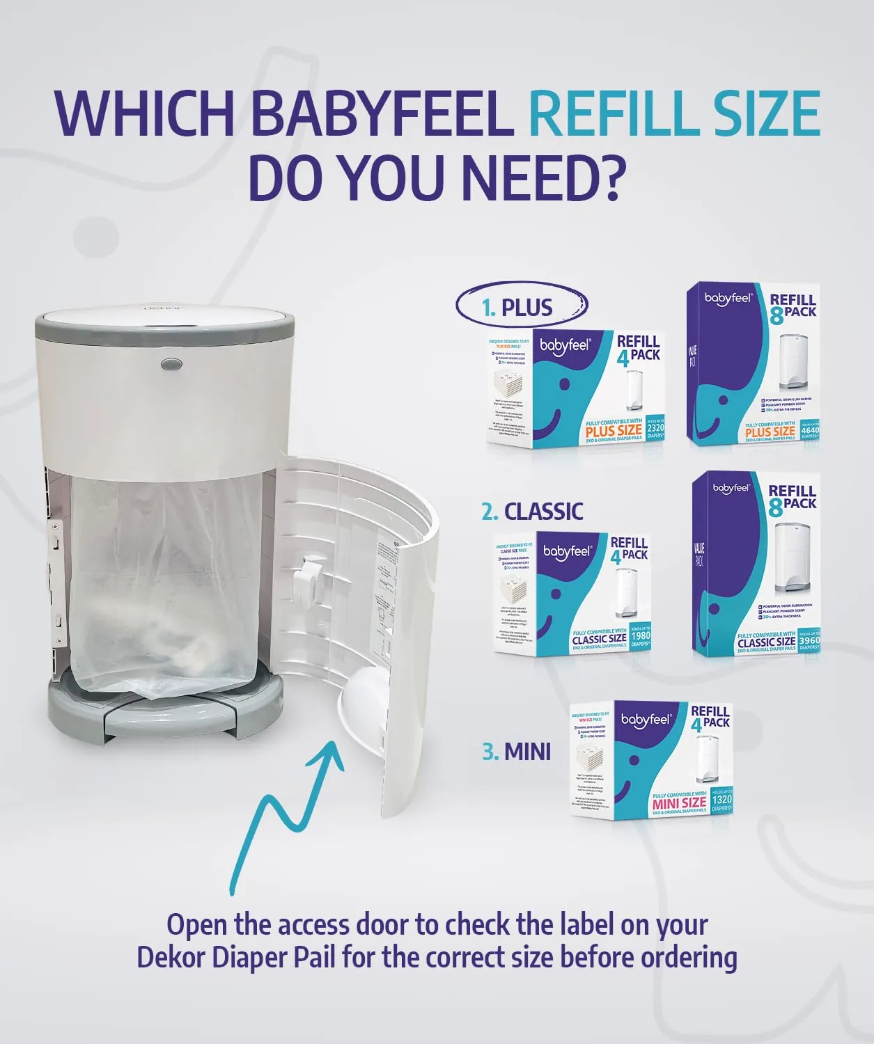 Babyfeel Refills for DEKOR PLUS Diaper Pails, 8 Pack, Exclusive 30% Extra Thickness, Fresh Powder Scent, Holds up to 4640 Diapers