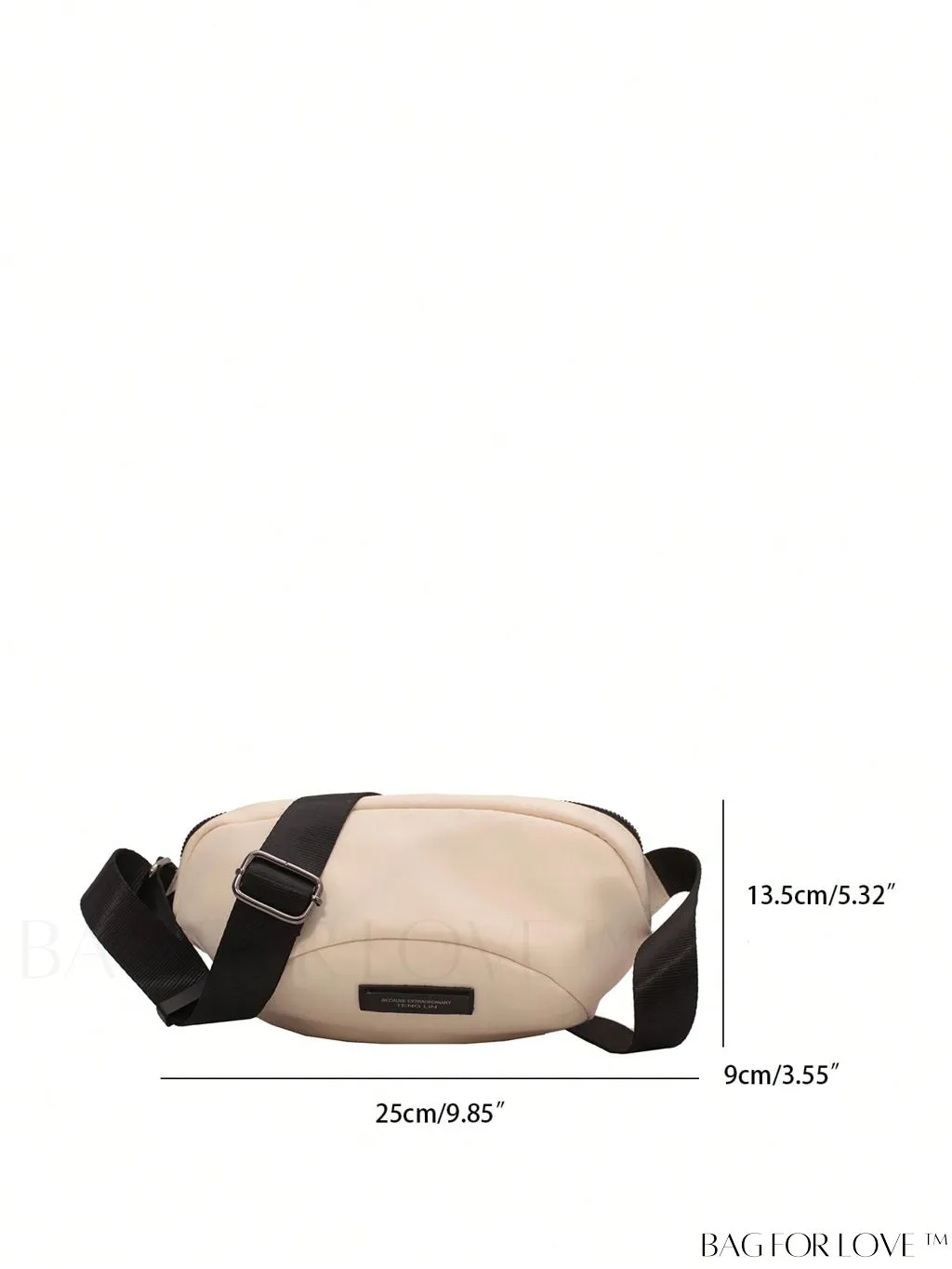 BagForLove - Beige Adjustable-Strap Fanny Pack with Letter Patch Design and Zipper
