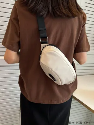 BagForLove - Beige Adjustable-Strap Fanny Pack with Letter Patch Design and Zipper