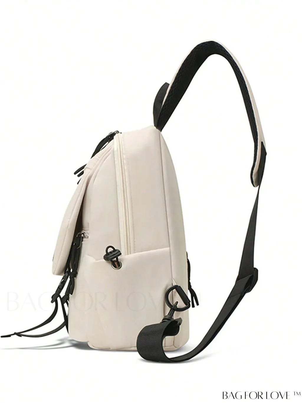 BagForLove - Beige Mini Sling Bag with Adjustable Strap and Letter Patch - Ideal for Sports