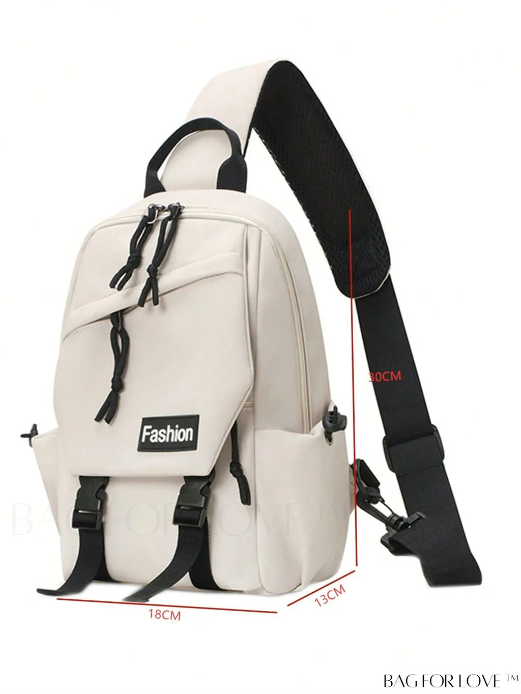 BagForLove - Beige Mini Sling Bag with Adjustable Strap and Letter Patch - Ideal for Sports