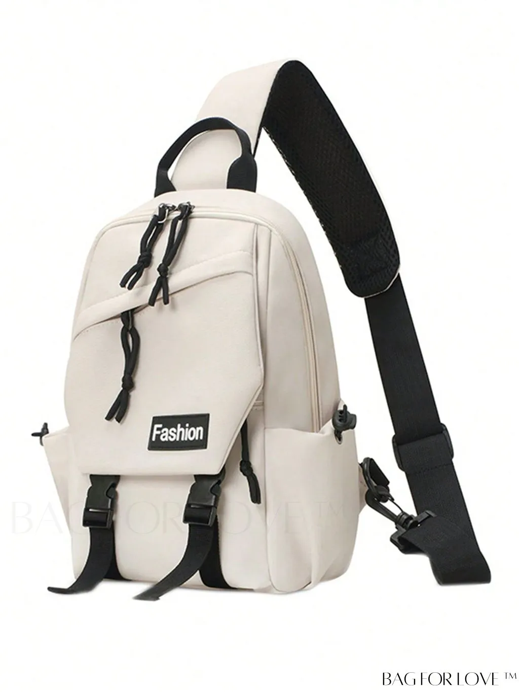 BagForLove - Beige Mini Sling Bag with Adjustable Strap and Letter Patch - Ideal for Sports