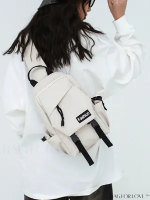 BagForLove - Beige Mini Sling Bag with Adjustable Strap and Letter Patch - Ideal for Sports