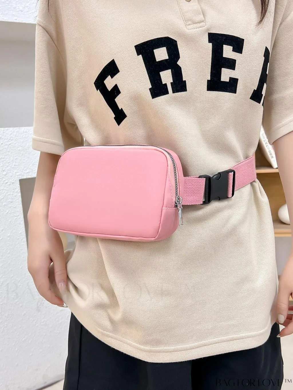 BagForLove - Compact Pink Casual Fanny Pack with Zipper and Adjustable Strap