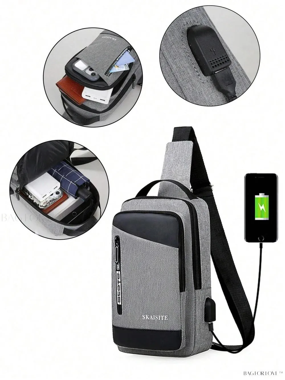 BagForLove - Multi-Functional Nylon Chest Bag with Charging Outlets