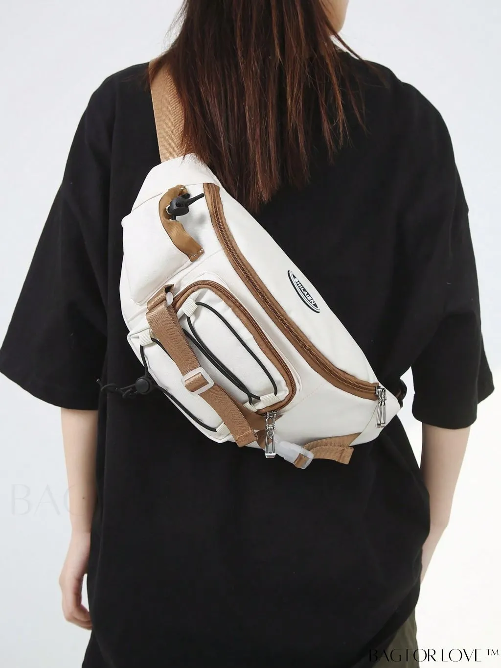 BagForLove - Stylish Letter Patch Fanny Pack with Spacious Drawstring Design