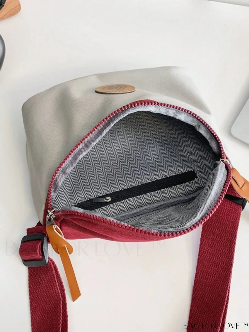 BagForLove - Zip Front Two Tone Fanny Pack with Patch Detail