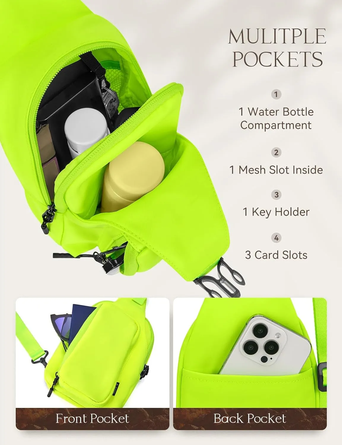 baleaf Daily Sling Bag Crossbody Backpack Adjustable Strap Shoulder Chest Daypack Casual Traveling Hiking Daily Green