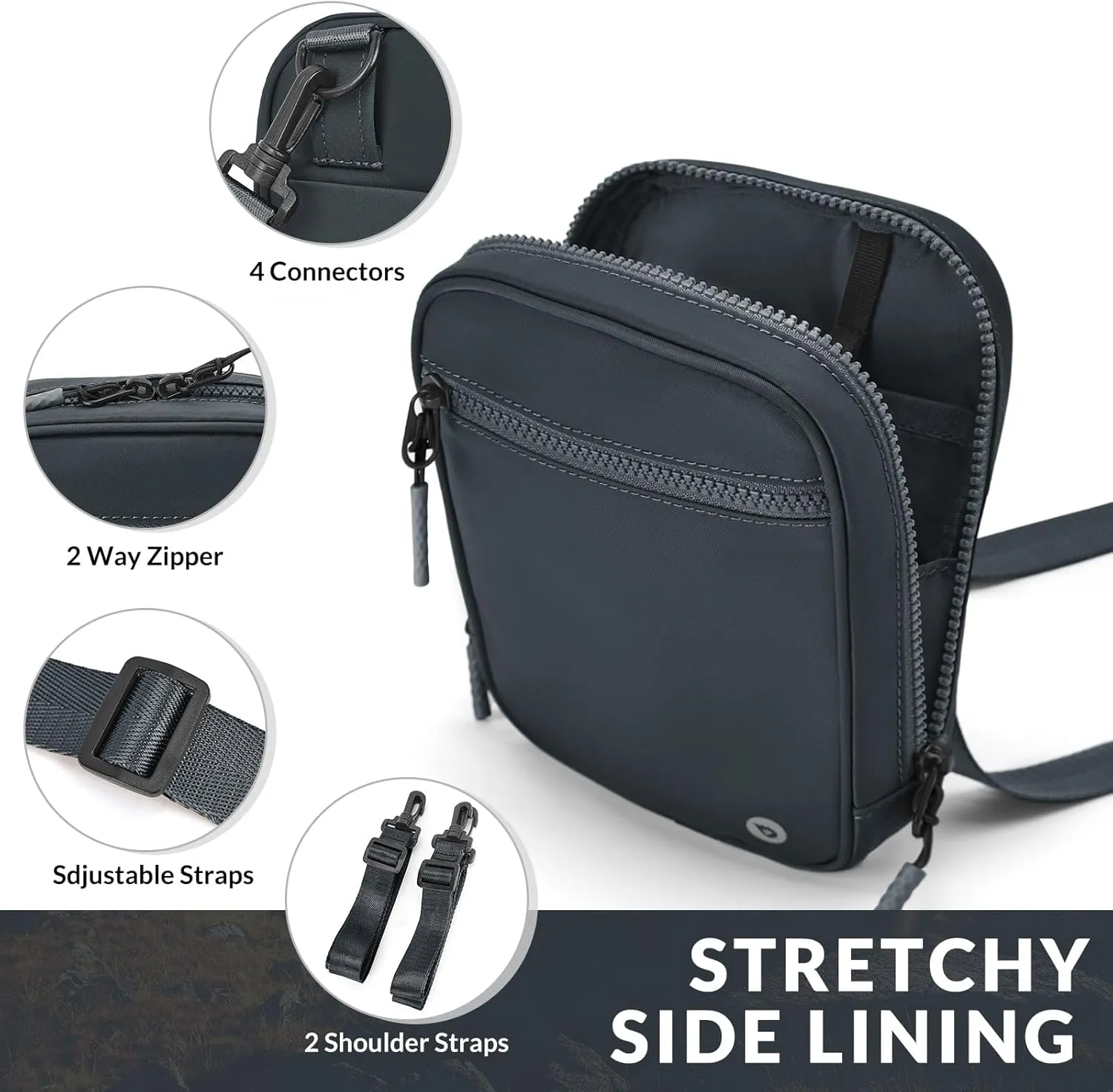 BALEAF Small Crossbody Bag Sling Purse for Women Travel Fanny Pack Belt Bags Cross Body 1.5L Gray