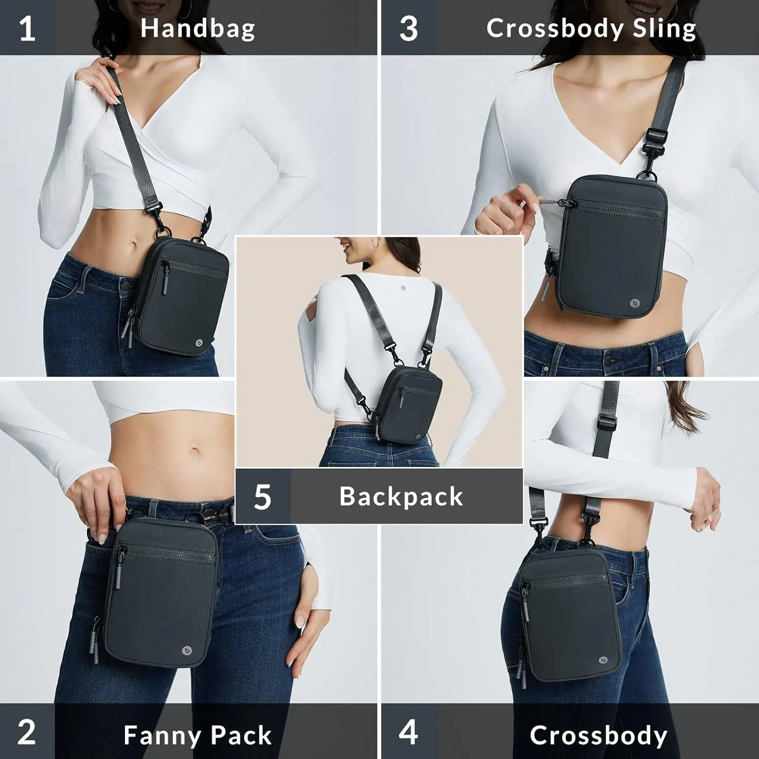 BALEAF Small Crossbody Bag Sling Purse for Women Travel Fanny Pack Belt Bags Cross Body 1.5L Gray
