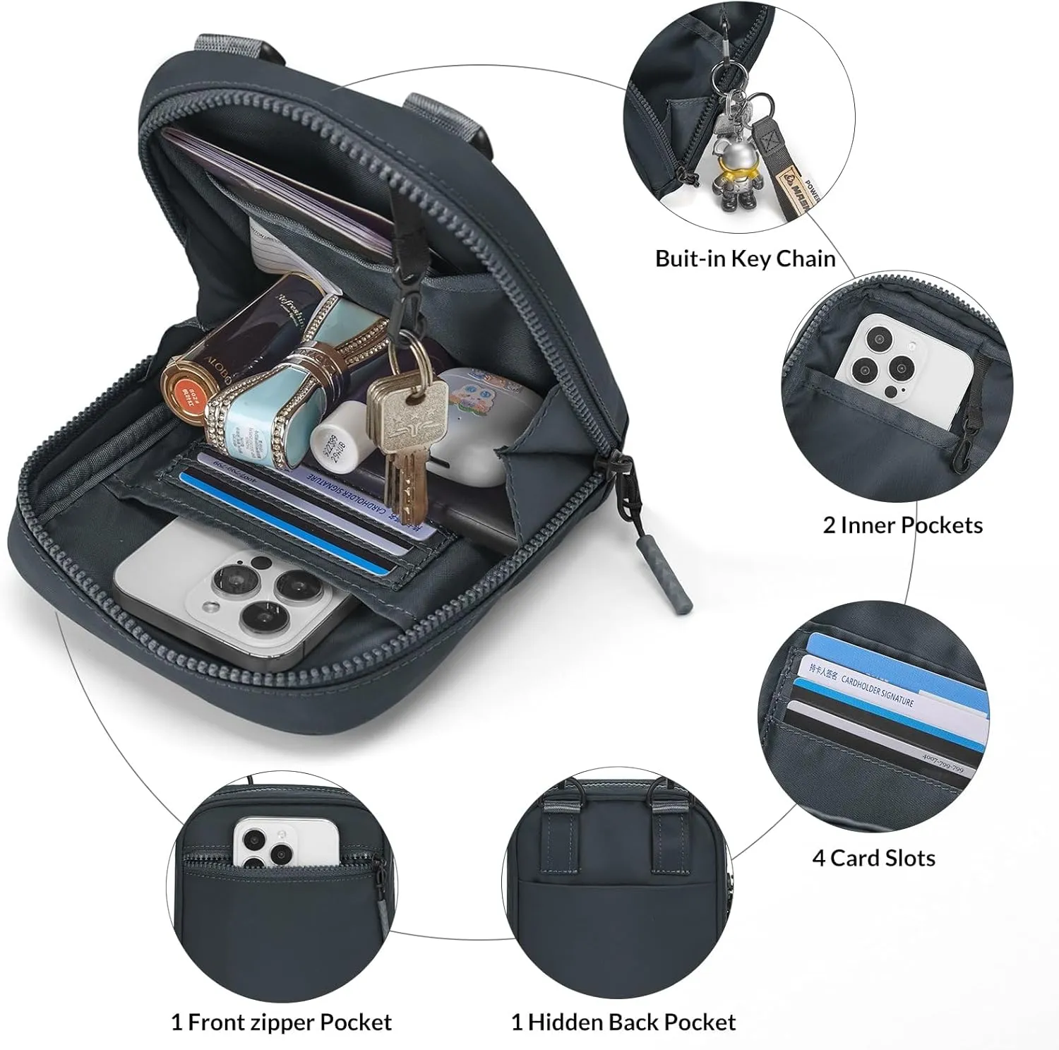 BALEAF Small Crossbody Bag Sling Purse for Women Travel Fanny Pack Belt Bags Cross Body 1.5L Gray