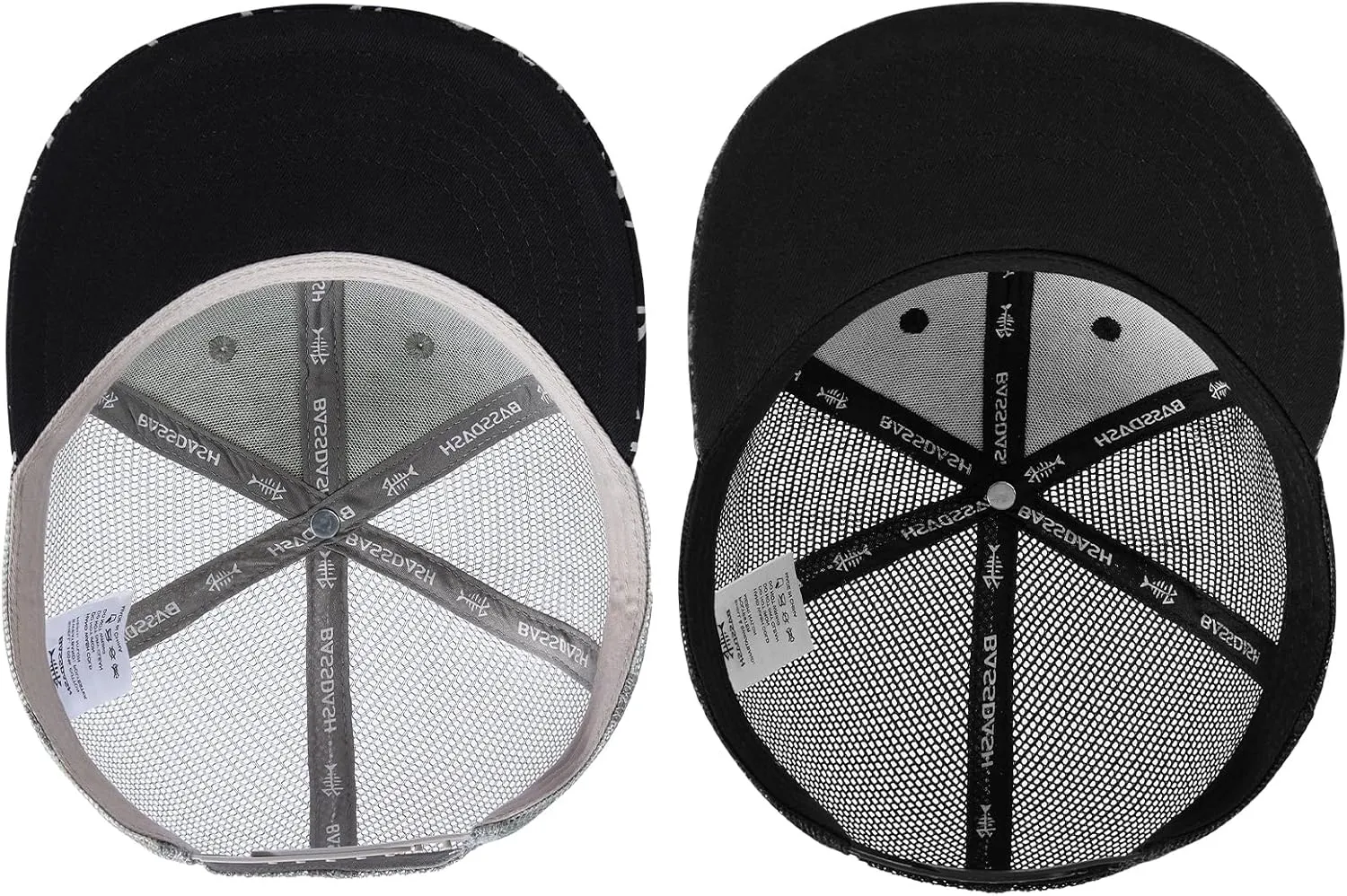 BASSDASH 2 Pack Flat Brim Trucker Cap Adjustable Snapback Hat Mesh Back for Men Women Fishing Hunting