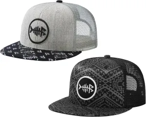 BASSDASH 2 Pack Flat Brim Trucker Cap Adjustable Snapback Hat Mesh Back for Men Women Fishing Hunting