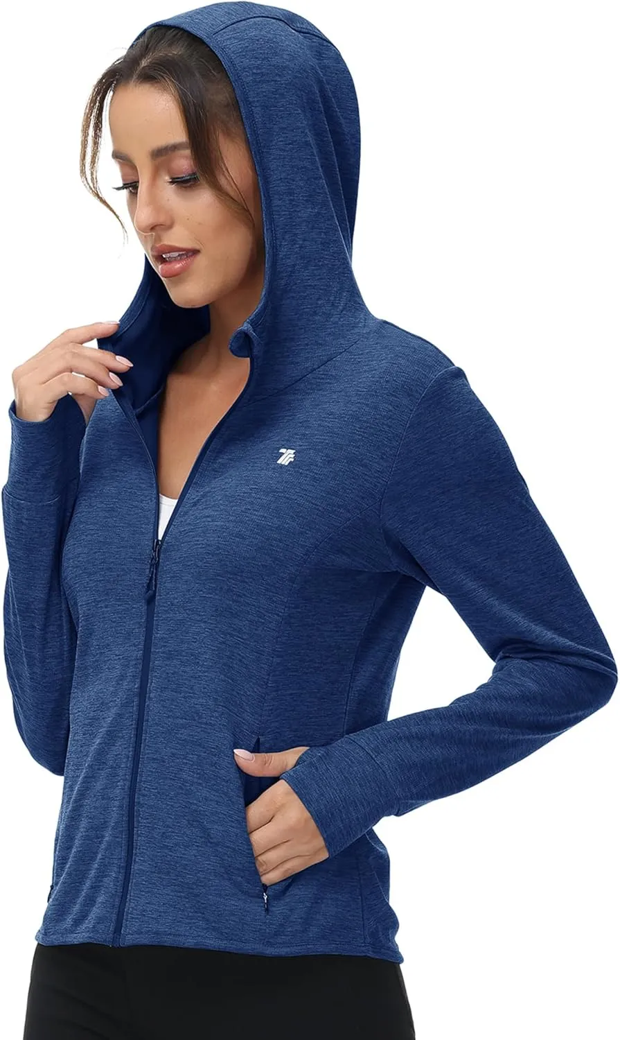 BASUDAM Women's Hiking Shirts Lightweight UPF 50  Sun Protection Open Zippered Outdoor Hoodie Jackets
