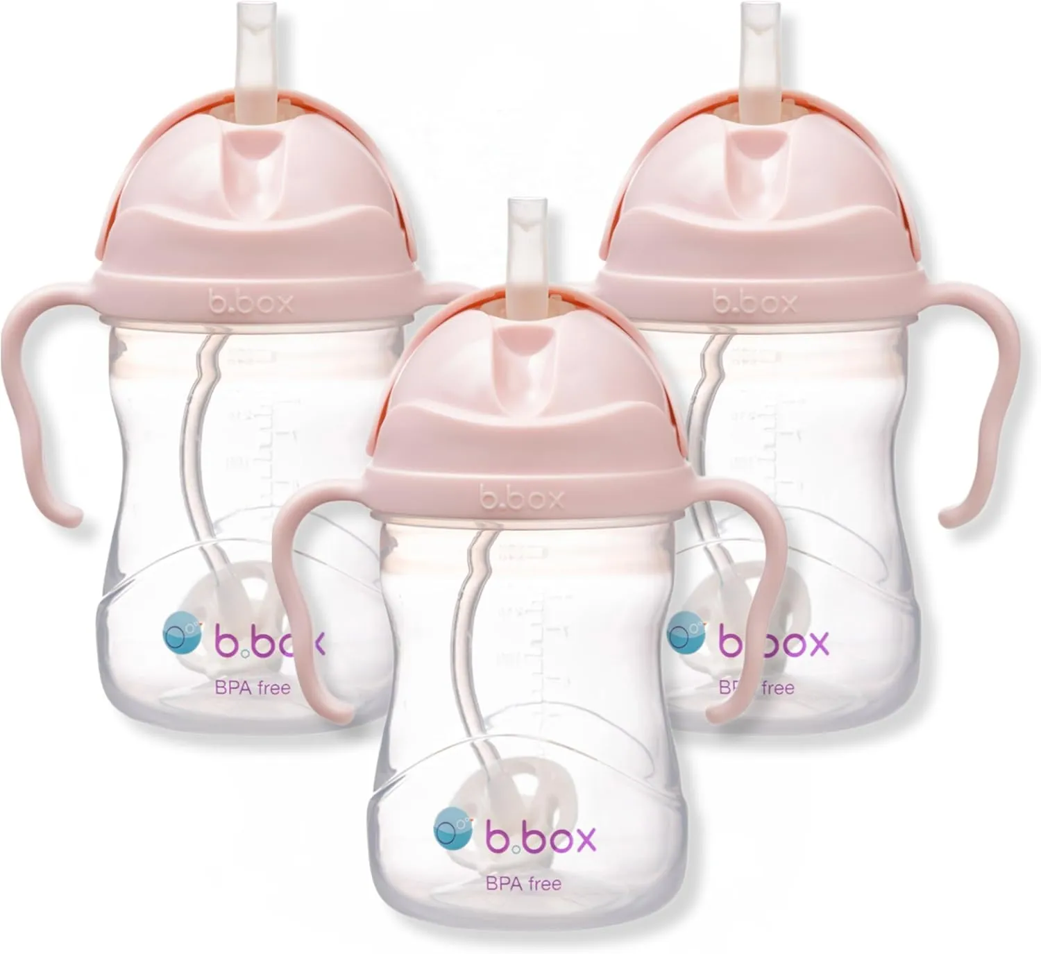 b.box Sippy Cup with Weighted Straw (3-Pack). Leak Proof, Easy Grip. BPA Free & Dishwasher Safe. Ideal for Babies 6m  to Toddlers (Blush, 8oz)