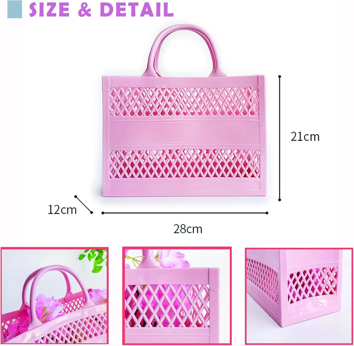 Beach Bag, Jelly Beach Bag Plastic Basket Purse, Flower Tote Bag Aesthetic, Gift Bag for Kids,Girls, Women