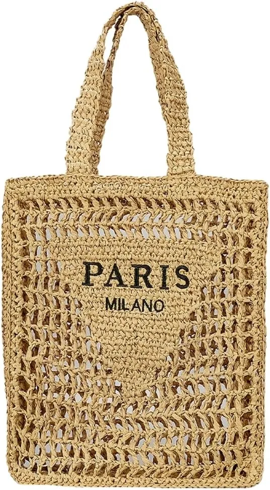 Beach Mesh Tote Bag for Women Hollow Embroidery Straw Bag Large Woven Handbag Shoulder Bag Summer Mesh Straw Beach Bags Purse