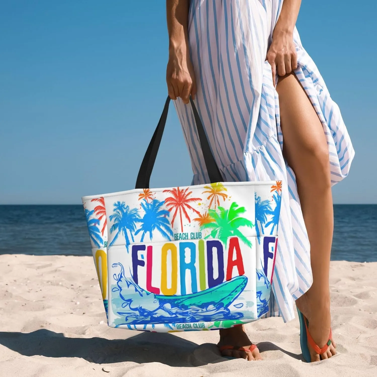 Beach Tote Bag for Women Beach Bag Waterproof and Sandproof Tote Bag with Wet Bag Large Travel Bag for Weekend Travel