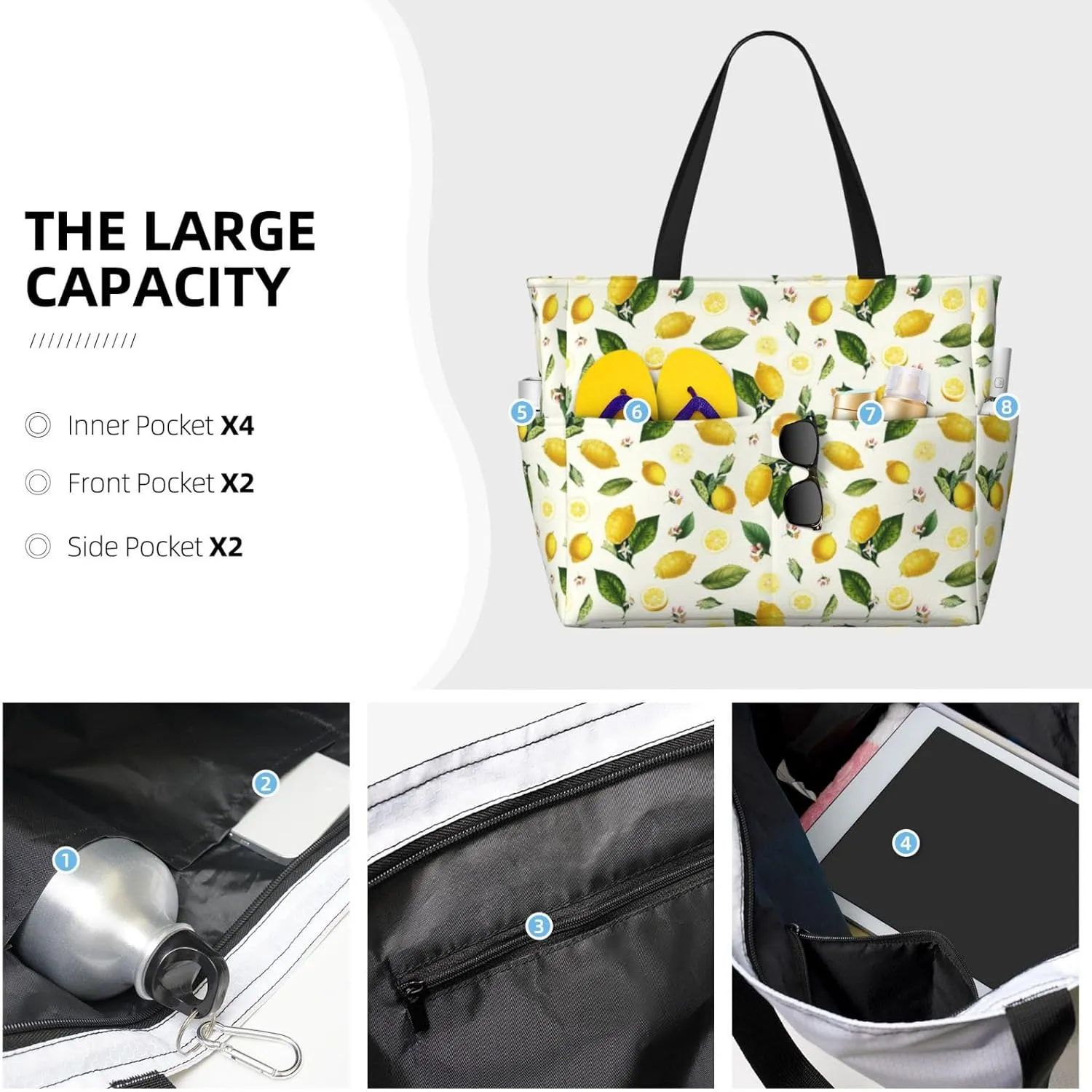 Beach Tote Bag for Women Beach Bag Waterproof and Sandproof Tote Bag with Wet Bag Large Travel Bag for Weekend Travel