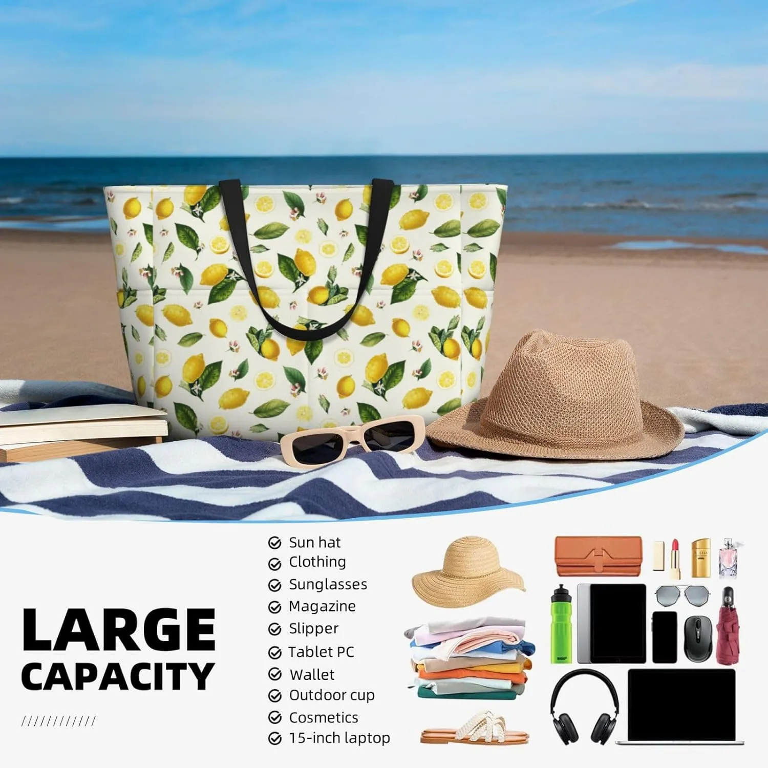 Beach Tote Bag for Women Beach Bag Waterproof and Sandproof Tote Bag with Wet Bag Large Travel Bag for Weekend Travel