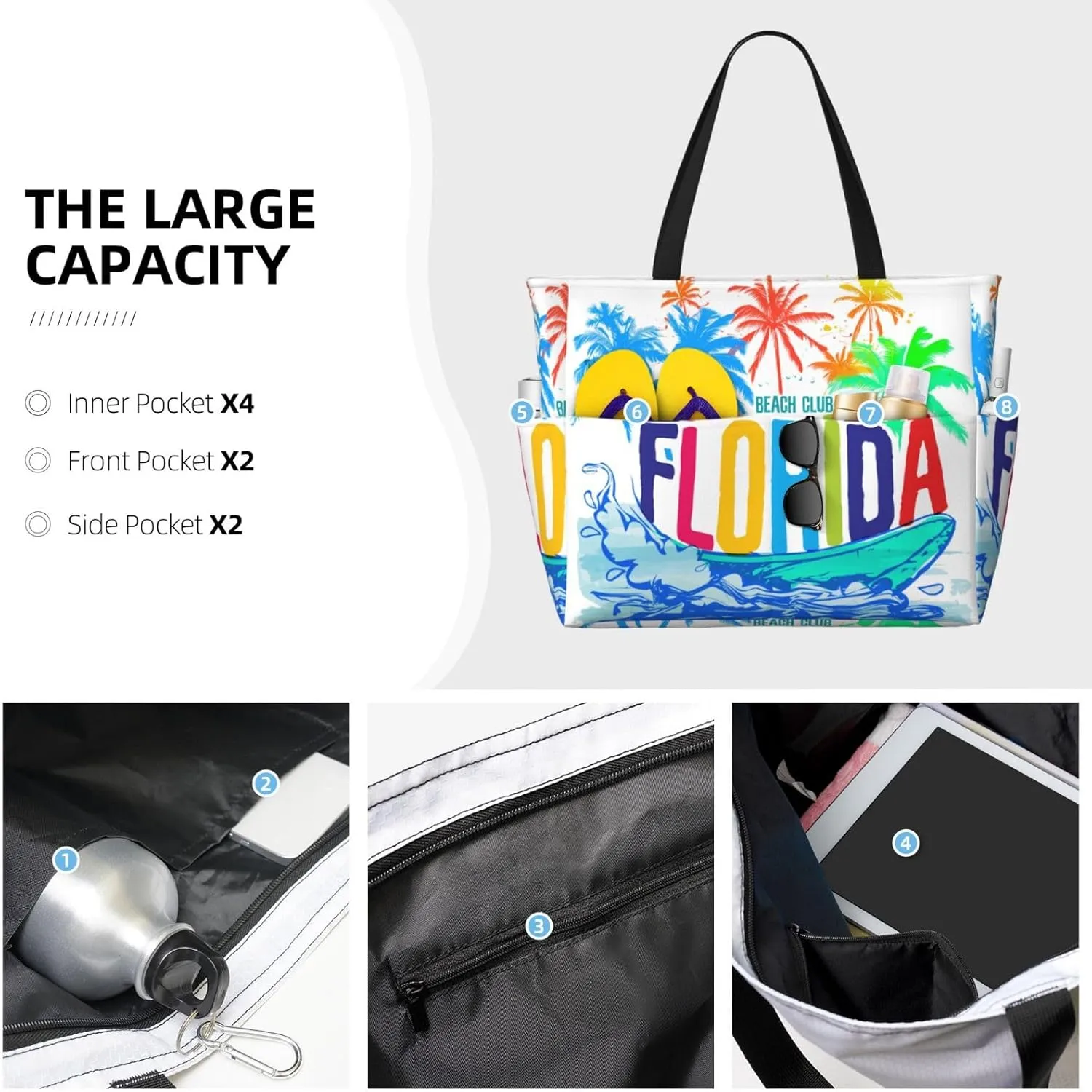 Beach Tote Bag for Women Beach Bag Waterproof and Sandproof Tote Bag with Wet Bag Large Travel Bag for Weekend Travel