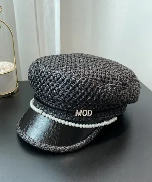 Bead Boutique Woven Hat Zircon Black Straw Beret Nail
