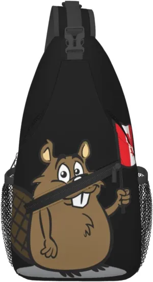 Beaver Print Sling Bag Crossbody Shoulder Backpack Chest Pack for Hiking Travel Climbing