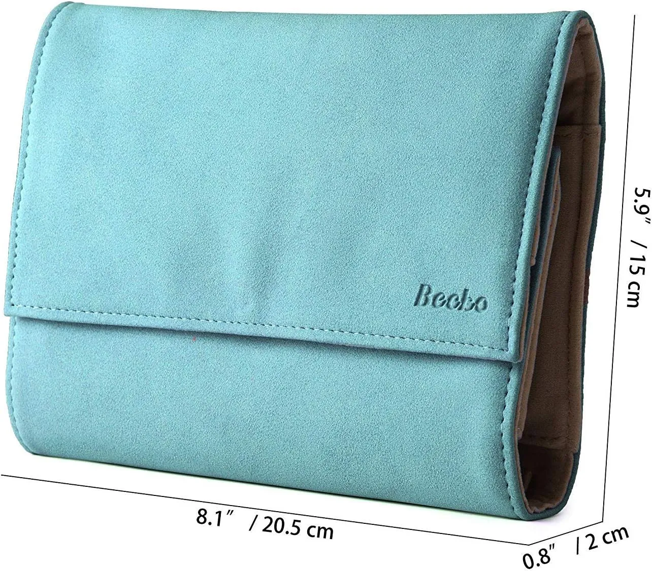Becko US Jewelry Organizer Roll Travel Jewel Bag case for Multiple Necklaces, Rings, Bracelets, Supple Leather & Suede, Large Capacity Without Crease, Lightweight, Portable & Practical (Blue)