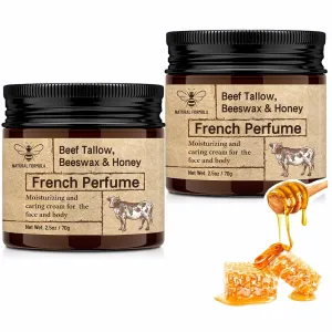 Beef Tallow for Skin, Organic Grass Fed Whipped Beef Tallow with Honey Beeswax,Tallow and Honey Balm, Deeply Moisturizing for Face & Body (2.5 Fl Oz (Pack of 2))