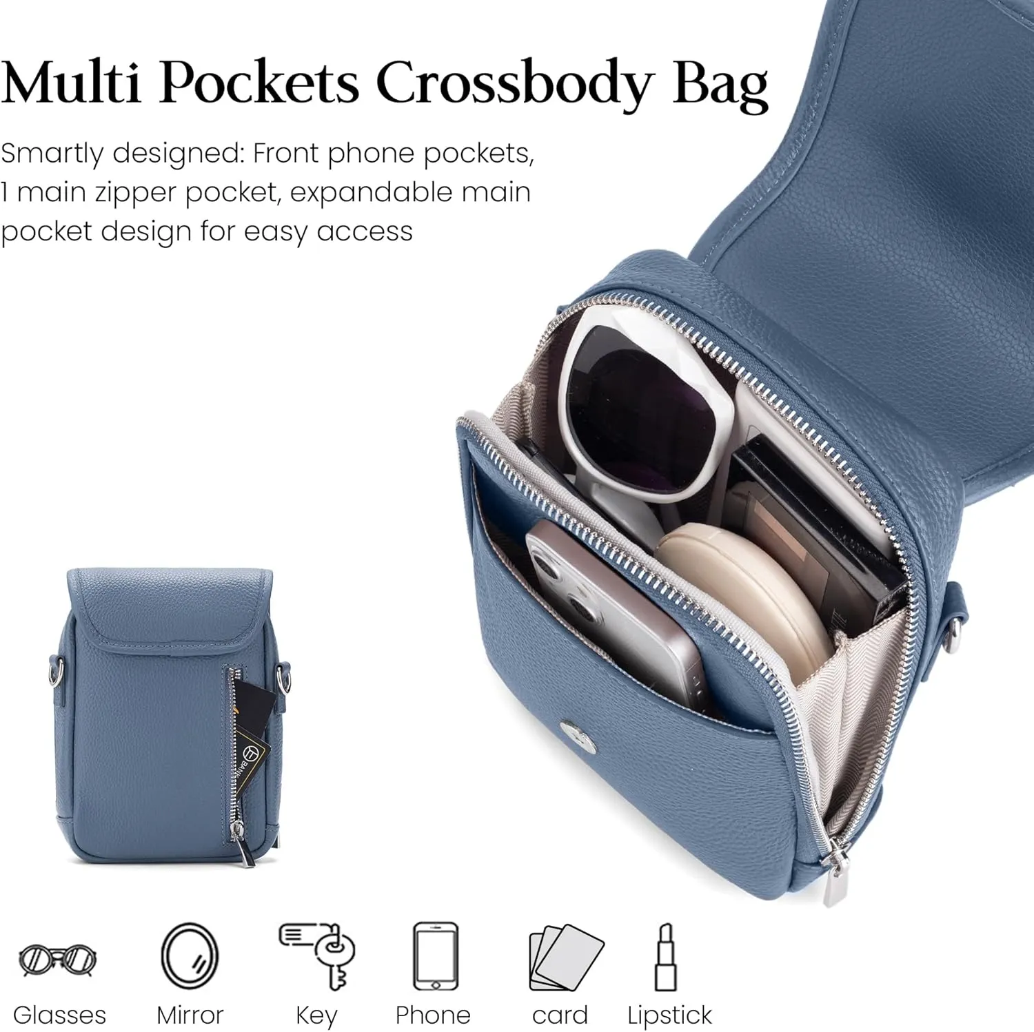 befen Genuine Leather Small Crossbody Bags for Women Cross Body Bag Purses Cell Phone Purse for Travel with RFID Card Slots