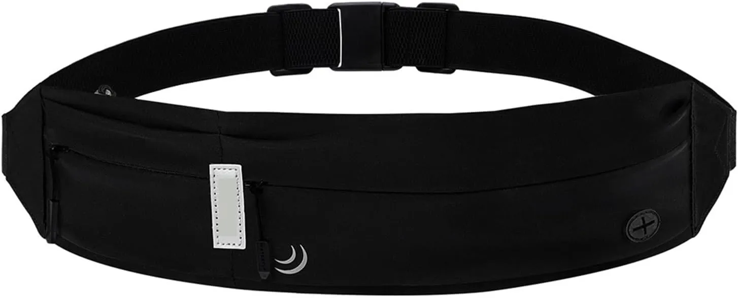 Belt Bag Running Waist Pack Sport Workout Exercise Fitness Runner Belt Men Women Jogger Slim(Black)