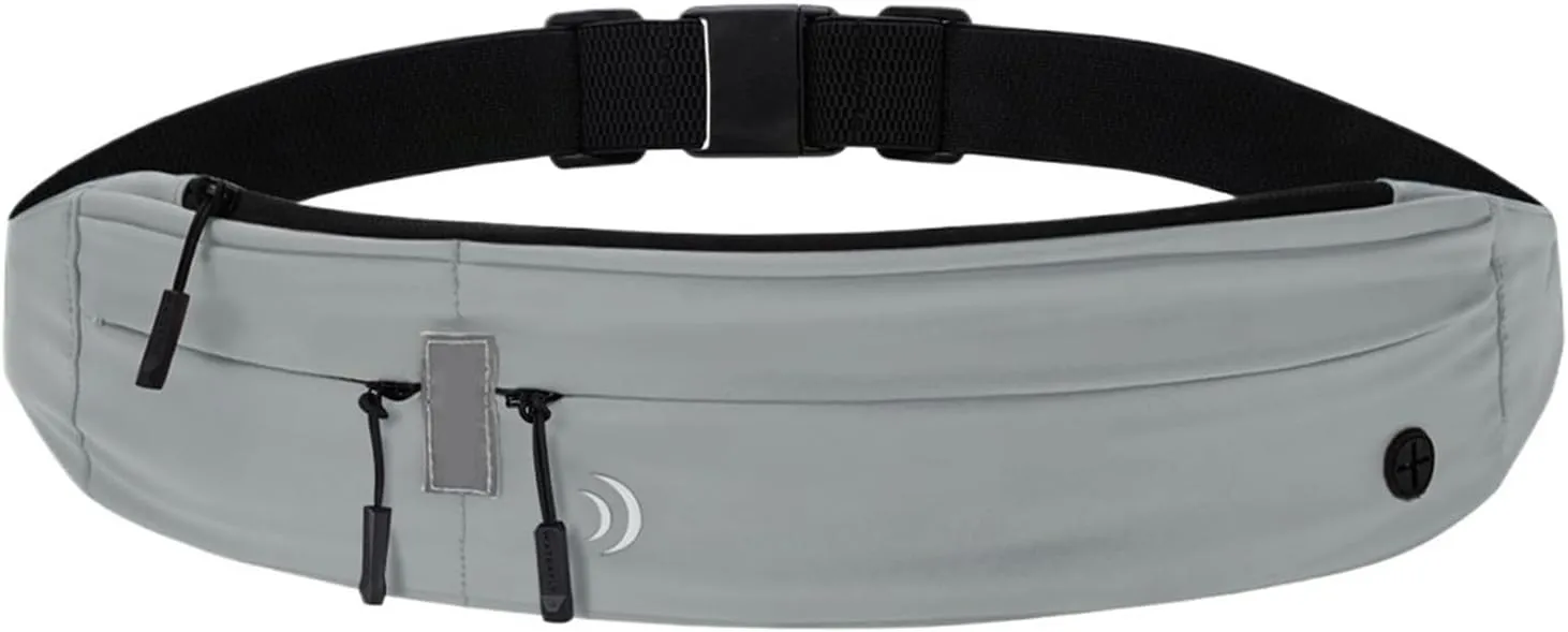 Belt Bag Running Waist Pack Sport Workout Exercise Fitness Runner Belt Men Women Jogger Slim(Grey)