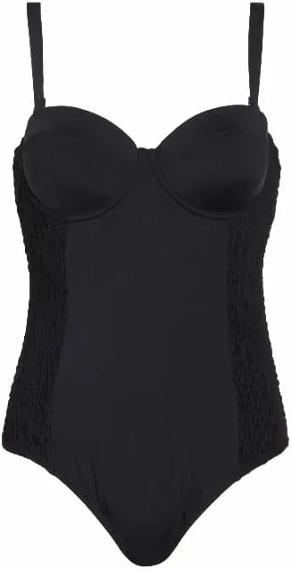 Betsey Johnson Womens Smocked Corset One-Piece Swimsuit Swimwear Bathing Suit