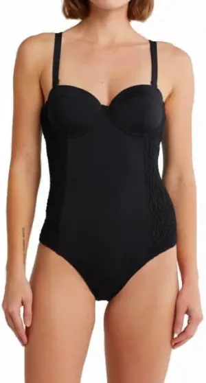 Betsey Johnson Womens Smocked Corset One-Piece Swimsuit Swimwear Bathing Suit