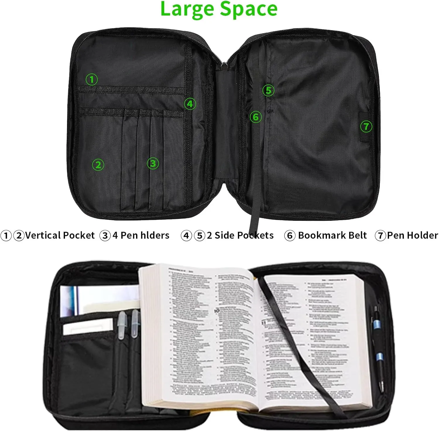 Bible Cover Bag for Women, Misty Pine Trees Bible Case, Large Bible Bag with Pockets, Zipper and Handle for Standard and Large Bibles, Christian Gift for Women