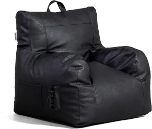 Big Joe Dorm Bean Bag Chair with Drink Holder and Pocket, Black Vegan Leather, Kids and Teens, 3 feet