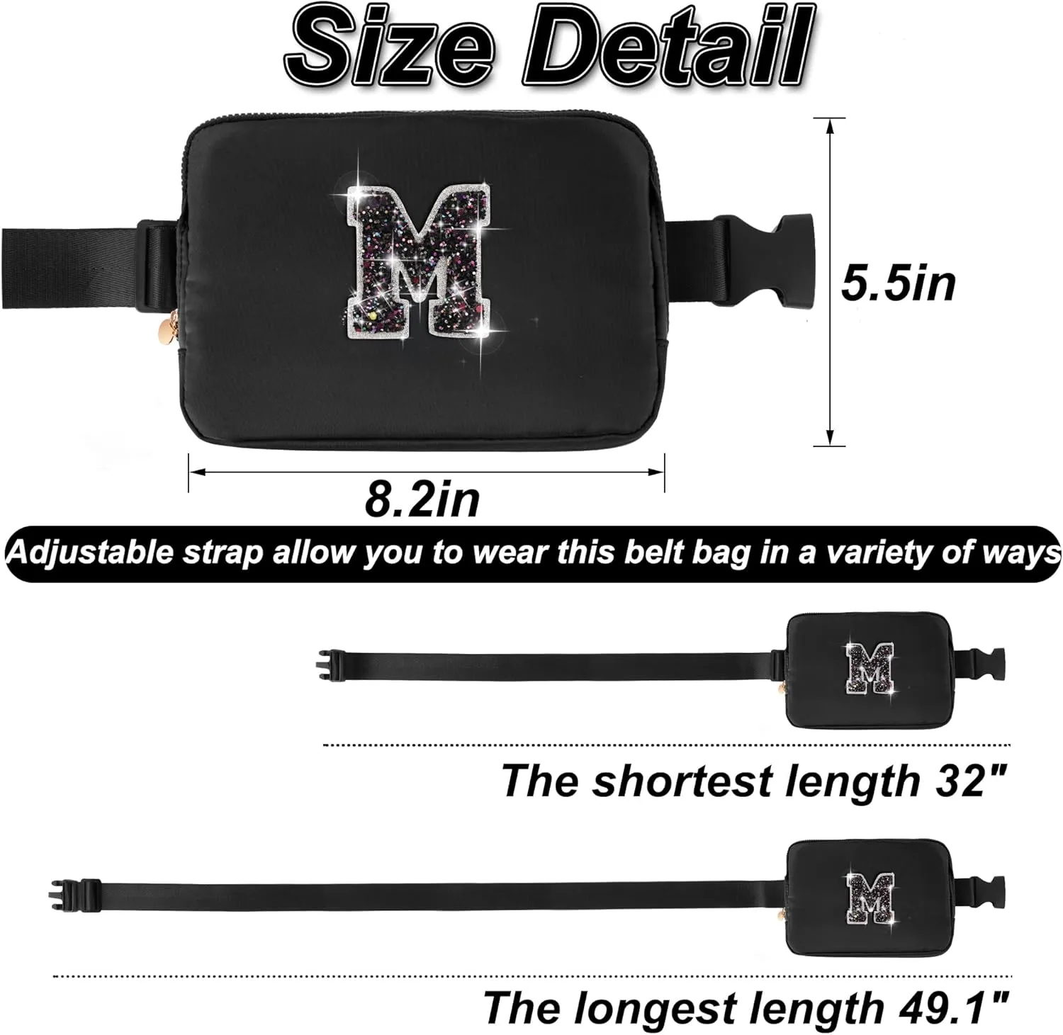 Birthday Gifts for 4 5 6 7 8 9 10 11 12 13 14 Year Old Girls - Fanny Pack Crossbody Bag Purse for Girls Kids Teens Daughter Sister,Personalized Belt Bag Cute Trendy Stuff | M,Black Bag