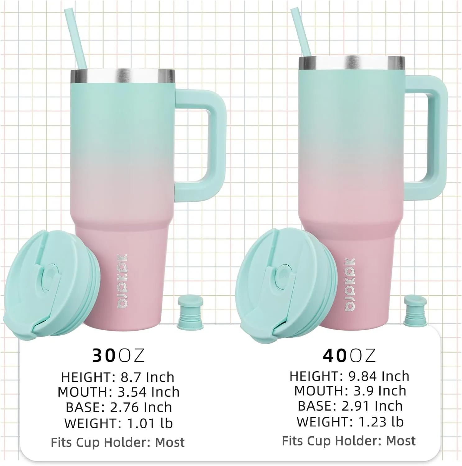 BJPKPK Tumbler With Handle And Straw 40oz Insulated Tumbler Cups With Lid Stainless Steel Travel Coffee Mug,Bubble Gum