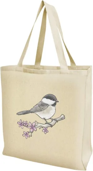 Black-capped Chickadee Watercolor Northeastern Bird Grocery Travel Reusable Tote Bag