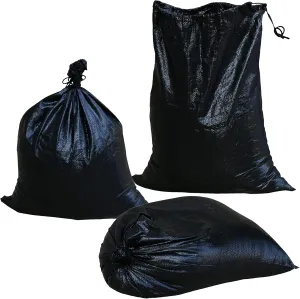 Black Empty 19" x 24" Woven PE Sandbags, UV Protection, Anti-UV 3 Years, w/Ties, Heavy Duty Sand Bags for Flood Water Barrier, Tent Sandbags, Construction Trash (10)