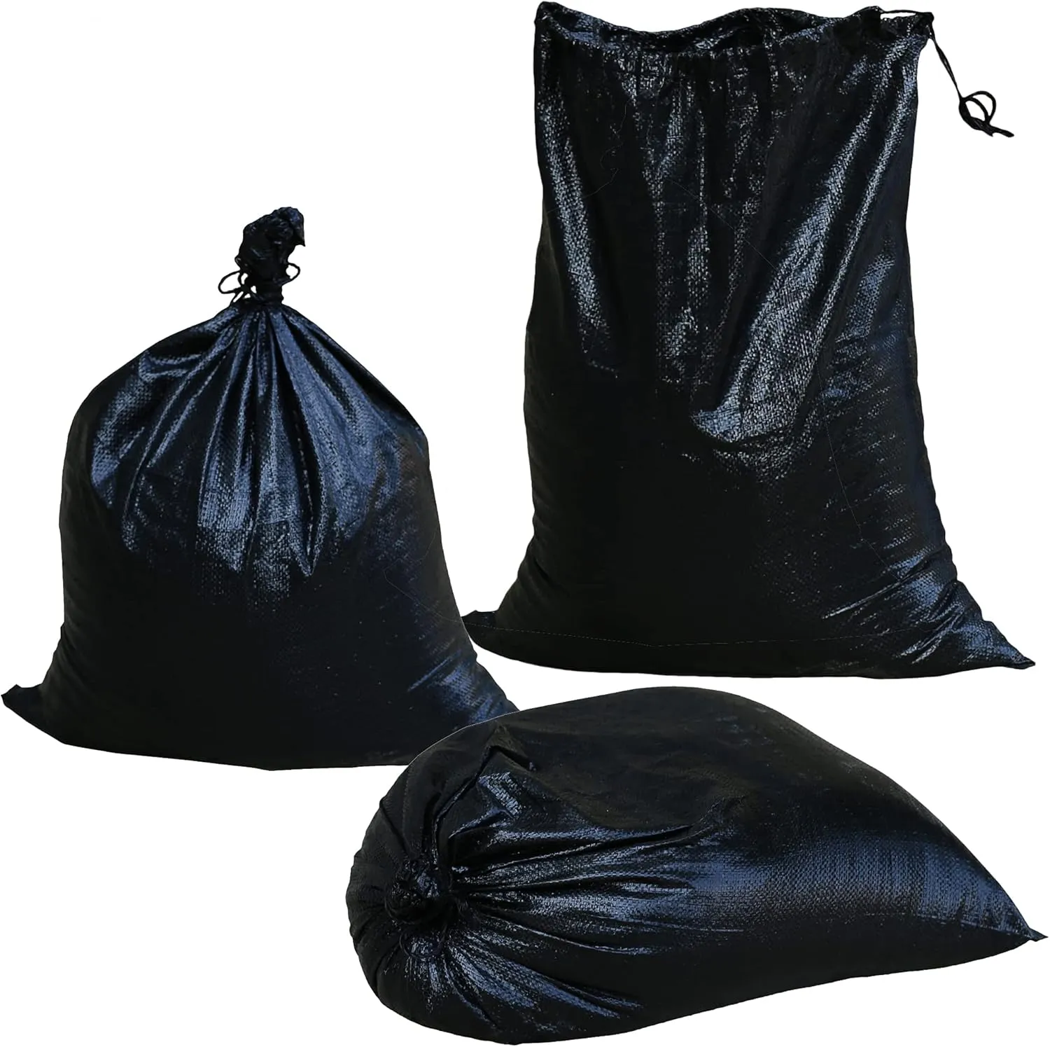 Black Empty 19" x 24" Woven PE Sandbags, UV Protection, Anti-UV 3 Years, w/Ties, Heavy Duty Sand Bags for Flood Water Barrier, Tent Sandbags, Construction Trash (10)