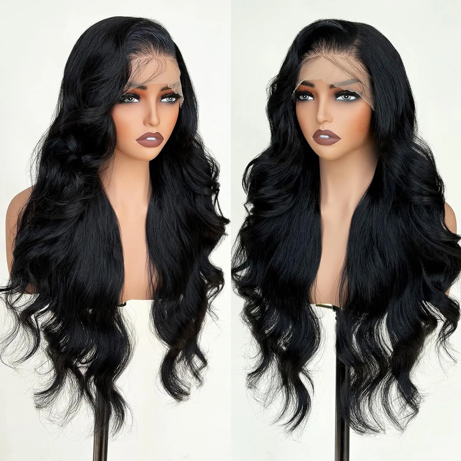 Black Glueless Wigs for White Women 26 Inch Pre Layered Body Wave Synthetic lace front Wigs - Pre Plucked 13×6 HD Lace Front Synthetic Wig Pre Plucked with Tiny Knots Natural Hairline Wear and Go