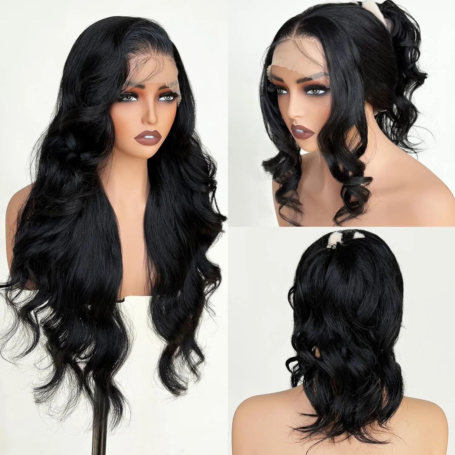 Black Glueless Wigs for White Women 26 Inch Pre Layered Body Wave Synthetic lace front Wigs - Pre Plucked 13×6 HD Lace Front Synthetic Wig Pre Plucked with Tiny Knots Natural Hairline Wear and Go