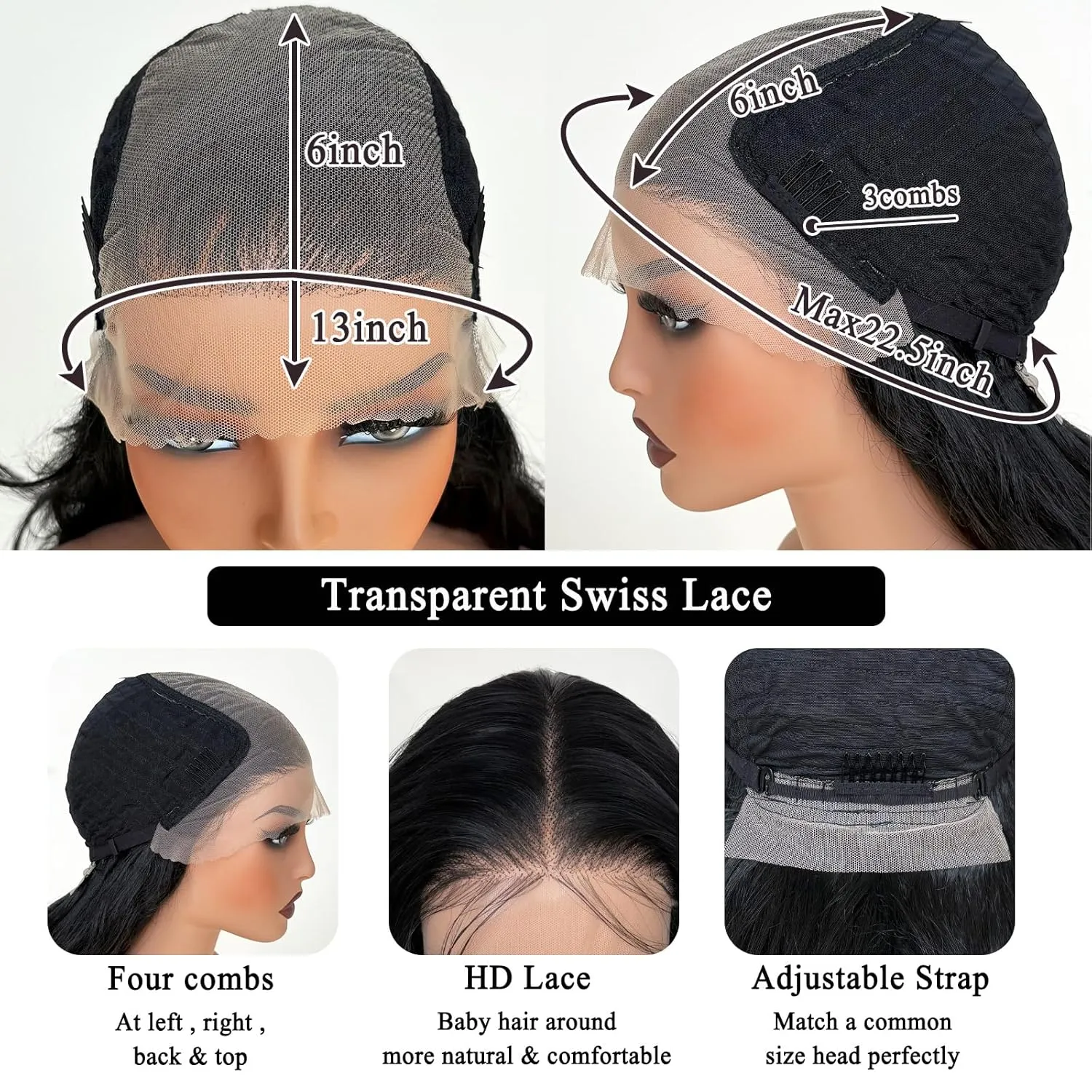 Black Glueless Wigs for White Women 26 Inch Pre Layered Body Wave Synthetic lace front Wigs - Pre Plucked 13×6 HD Lace Front Synthetic Wig Pre Plucked with Tiny Knots Natural Hairline Wear and Go