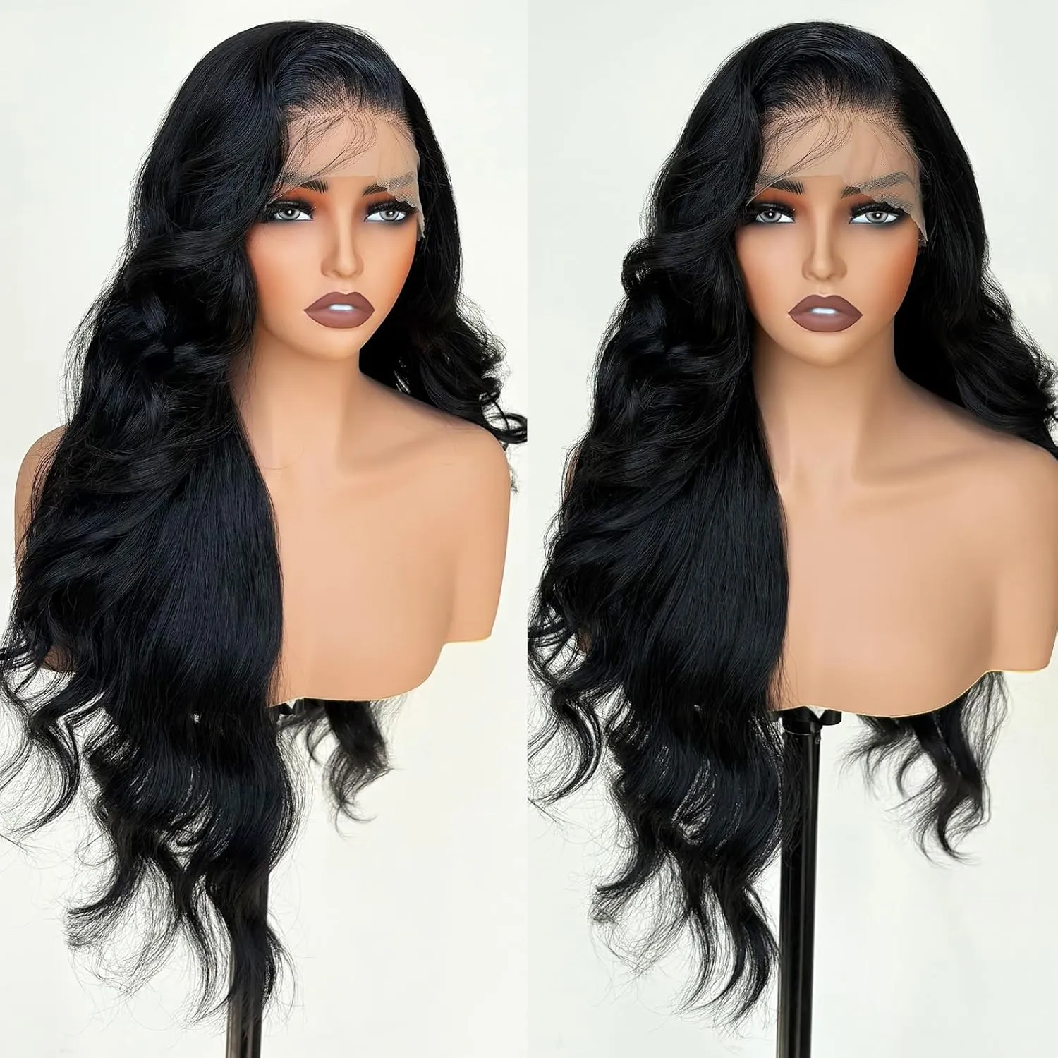 Black Glueless Wigs for White Women 26 Inch Pre Layered Body Wave Synthetic lace front Wigs - Pre Plucked 13×6 HD Lace Front Synthetic Wig Pre Plucked with Tiny Knots Natural Hairline Wear and Go